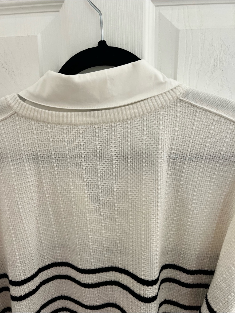 Adrianna Papell White V-Neck Layered Sweater with Black Stripes - Picture 11 of 14